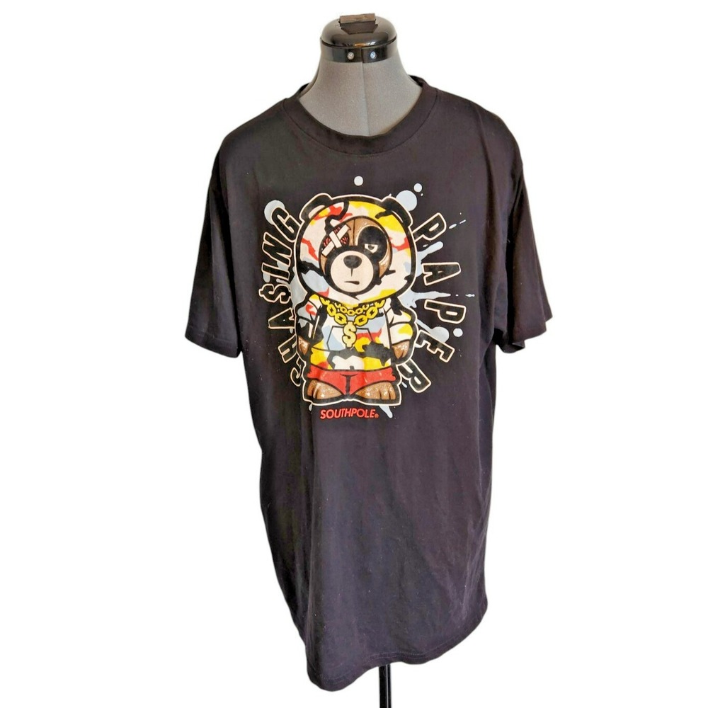 Southpole Mens Chasing Paper Bear Graphic T-Shirt Black XL Streetwear Camo
